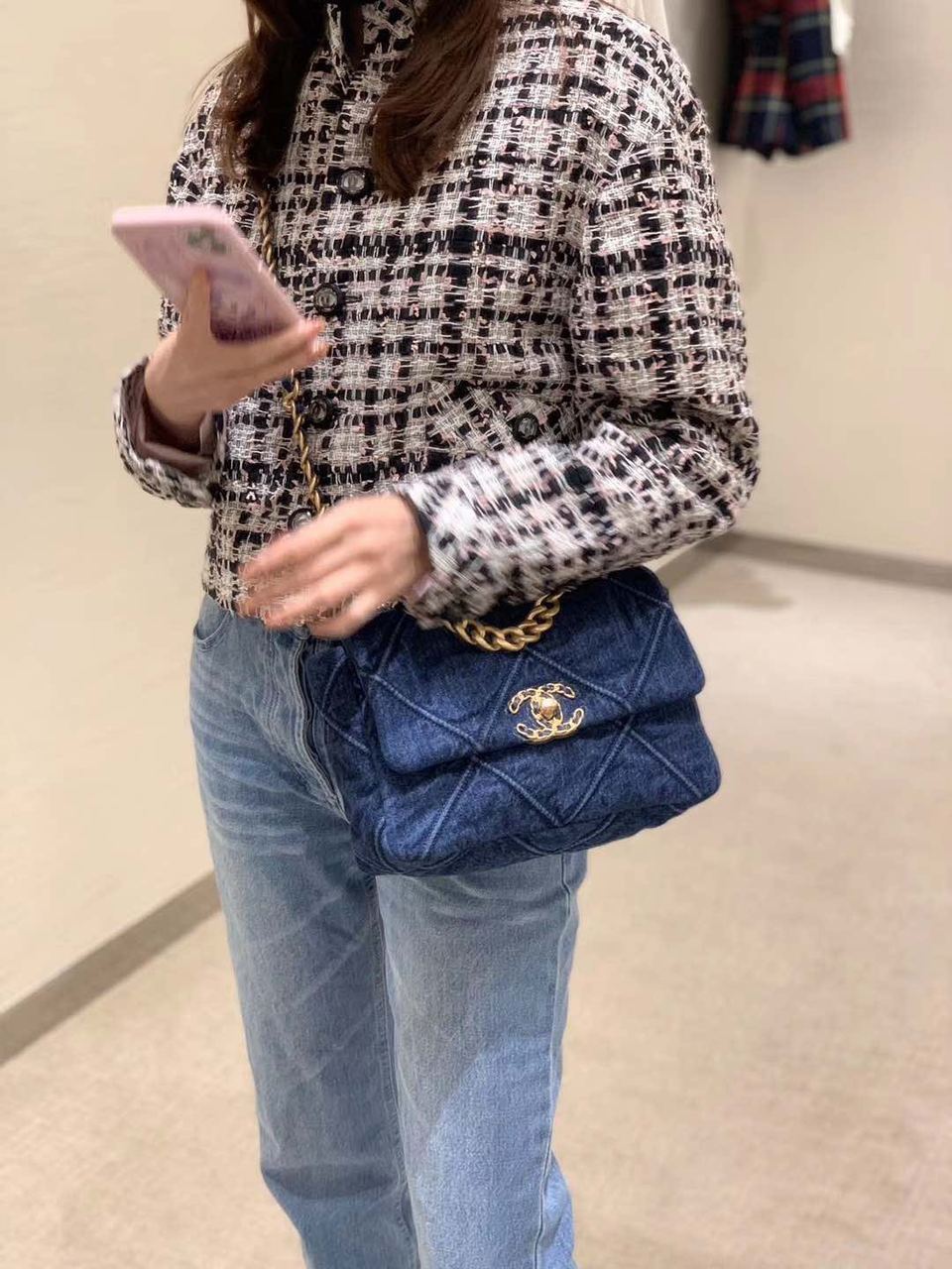 CHL 19 Handbag Denim Blue For Women GlamIap Bag, Shoulder And Crossbody Bags 10.1in/26cm AS1160 B02876 N6832