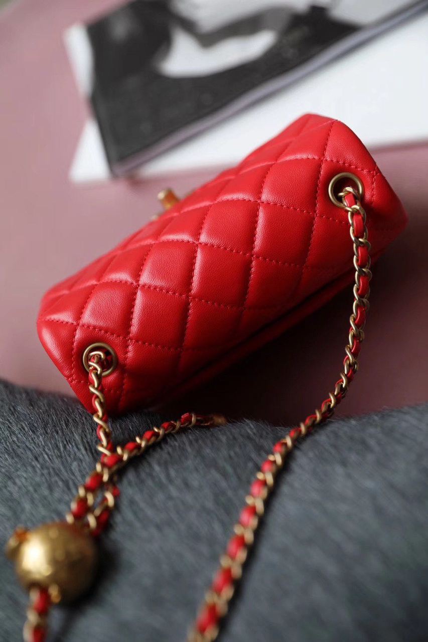 CHLMini GlamIap Bag With CHLBall On Strap Red For Women Handbags, Shoulder And Crossbody Bags 6.7in/17cm AS1786