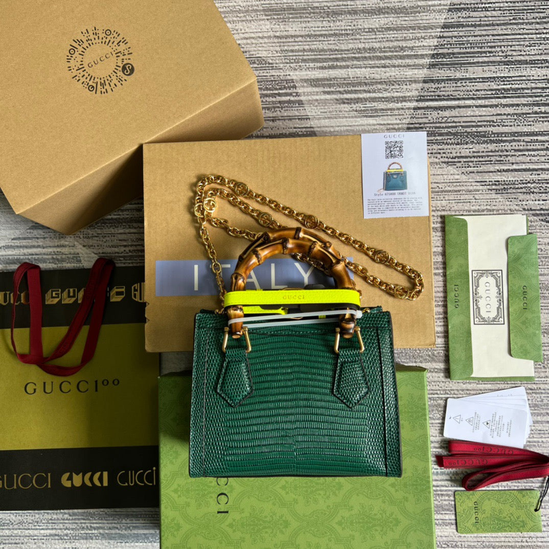 gg Lizard Mini Tote Bag Green For Women, Women’s Bags 7.9in/20cm gg