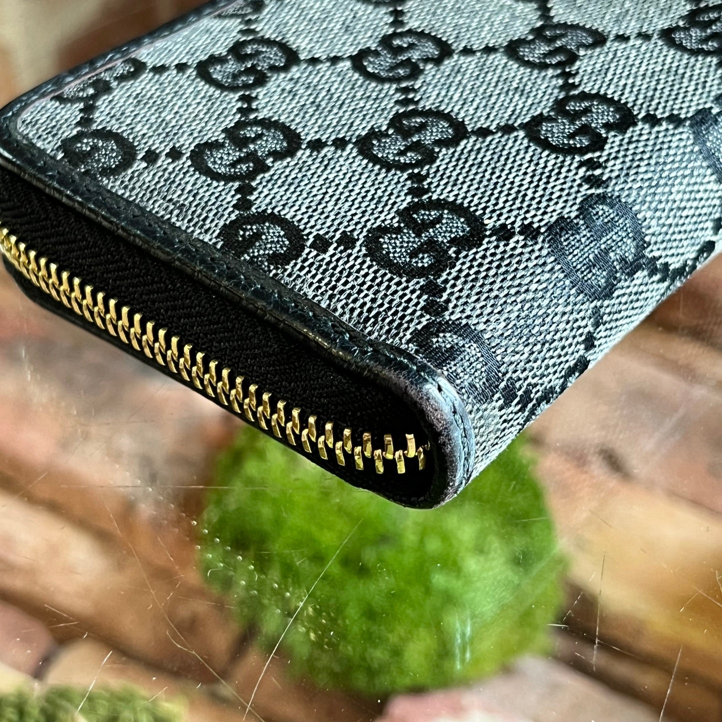 GUCCI GG Monogram Denim Zip Around Wallet