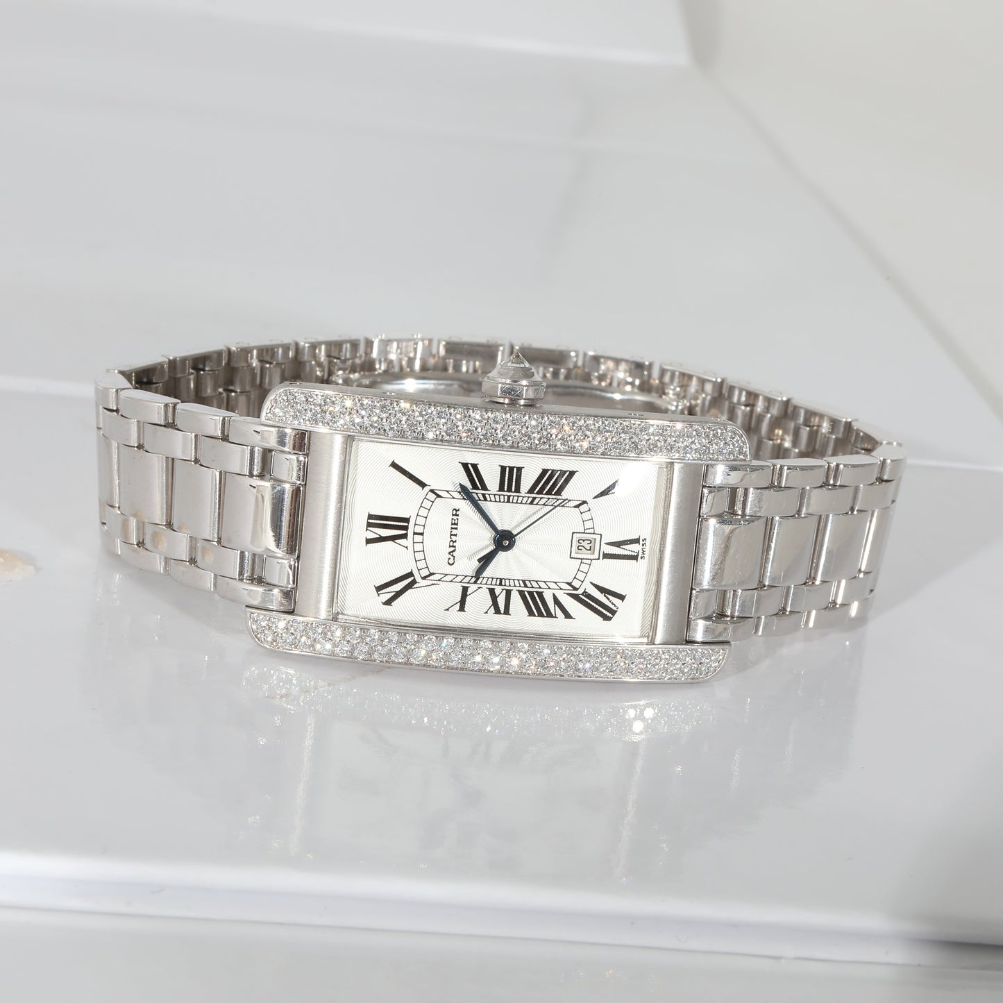 CARTIER Tank Americaine WB7026L1 Unisex Watch in White Gold
