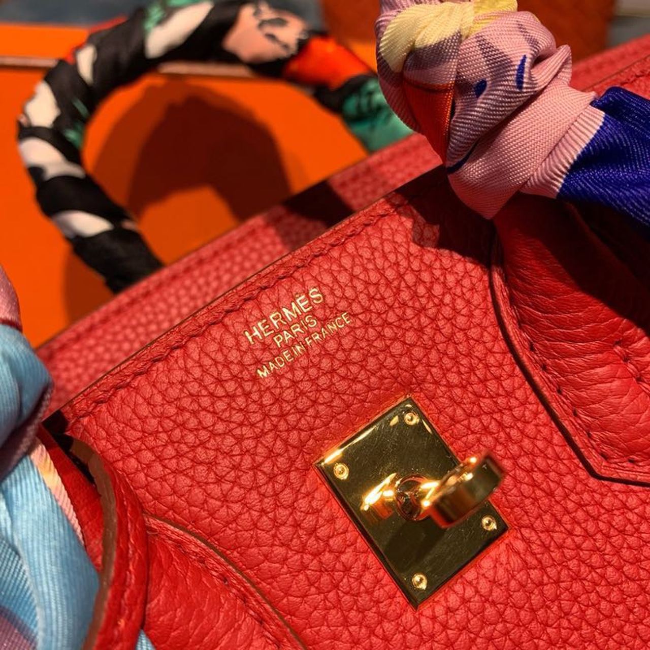 GLAMI Birkin Red Semi Handstitched With Gold Toned Hardware For Women 30cm/11.8in