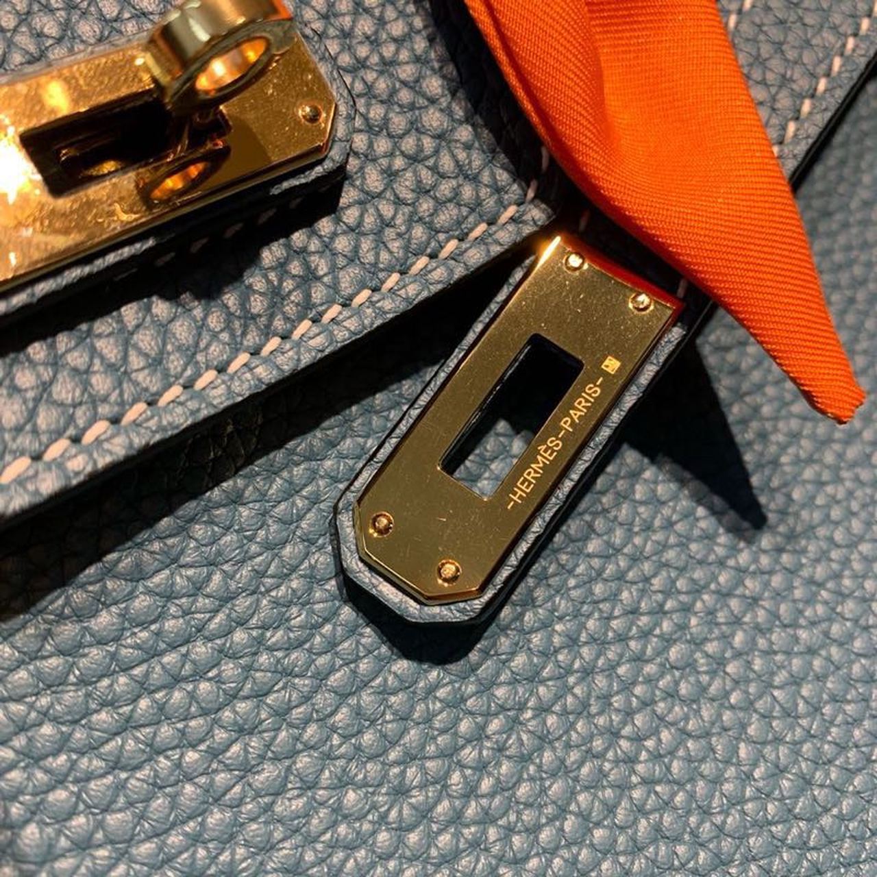 GLAMI Birkin Blue Semi Handstitched With Gold Toned Hardware For Women 30cm/11.8in