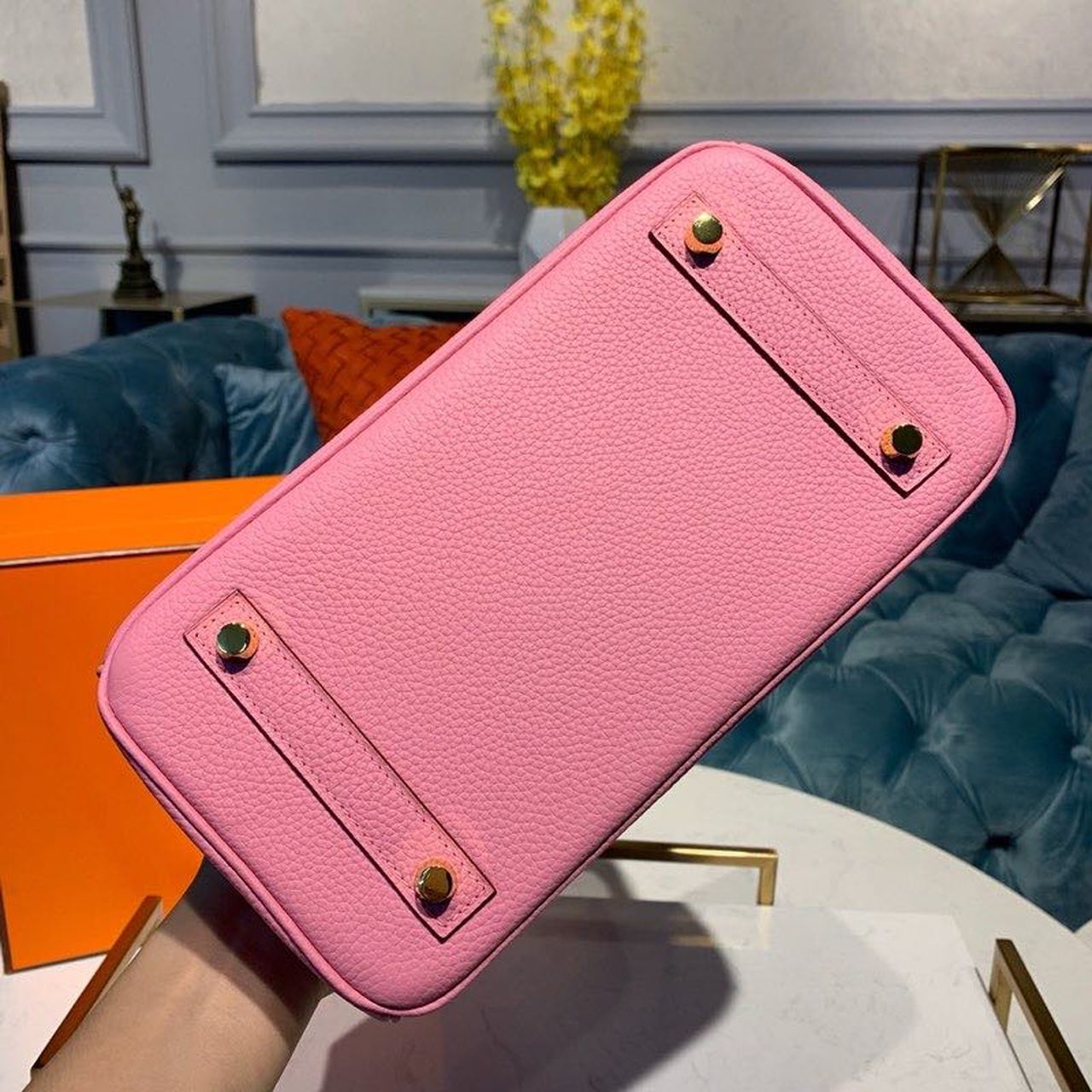 GLAMI Birkin Pink Semi Handstitched With Gold Toned Hardware For Women 30cm/11.8in