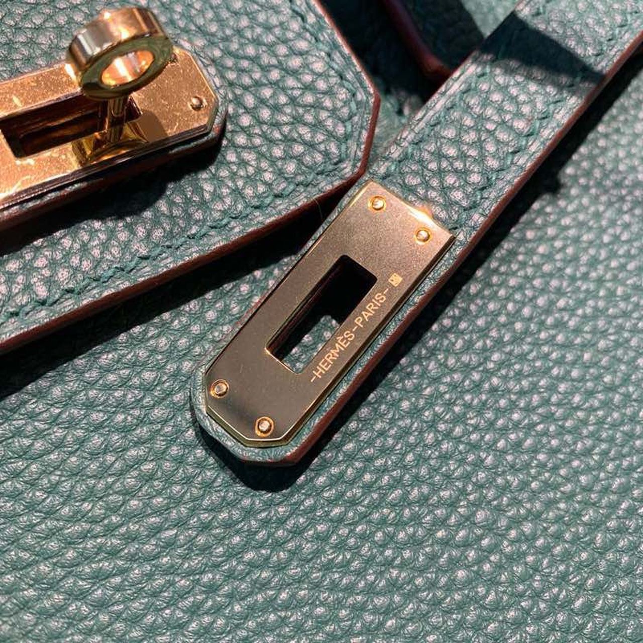 GLAMI Birkin Green Semi Handstitched With Gold Toned Hardware For Women 30cm/11.8in
