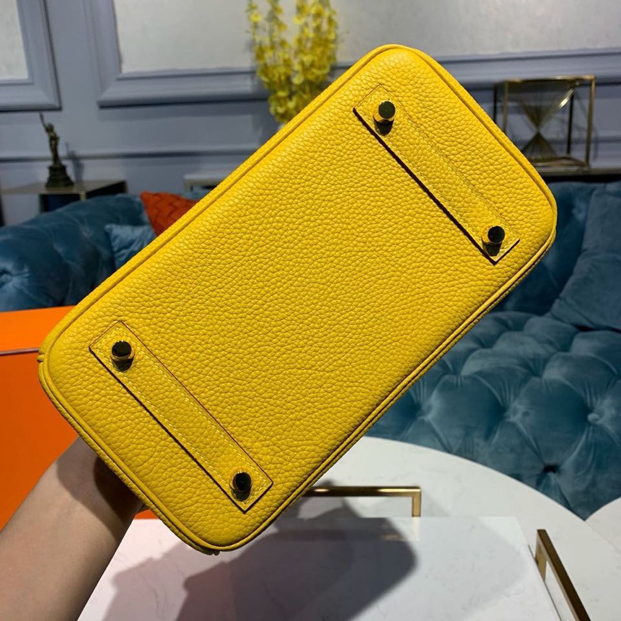 GLAMI Birkin Yellow Semi Handstitched With Gold Toned Hardware For Women 30cm/11.8in