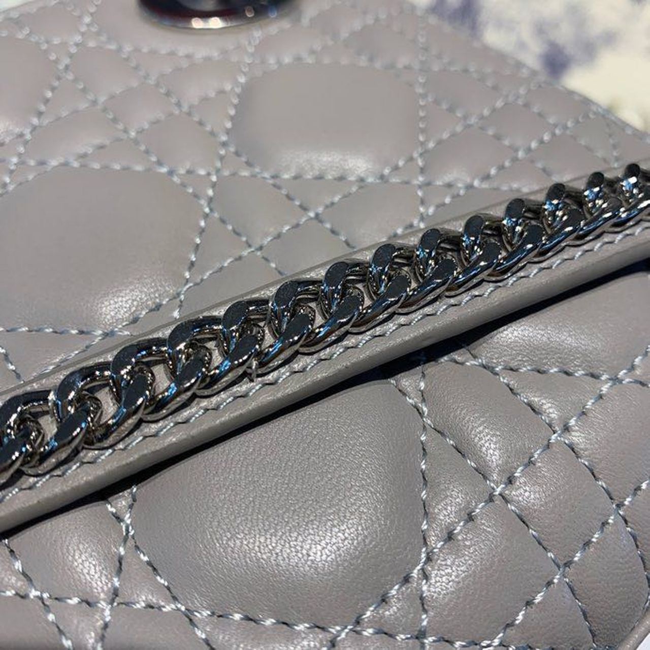 GLAMI Mini Lady Bag with Chain and Embellished Bag Strap Silver Hardware Spring/Summer Collection, Grey, For Women Women’s Handbags, 18cm CD
