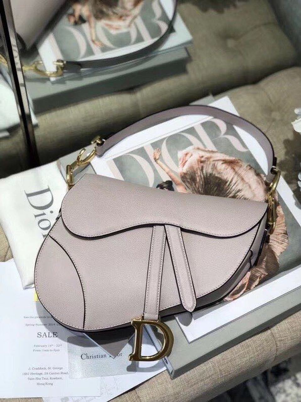 GLAMI Saddle Bag Grained Canvas Light Pink For Women 19.5cm/7.6in CD