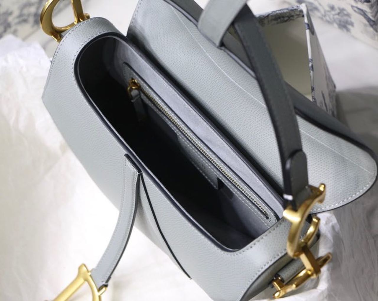 GLAMI Saddle Bag Light Blue Grained Gold Toned Hardware For Women 25cm/10in CD