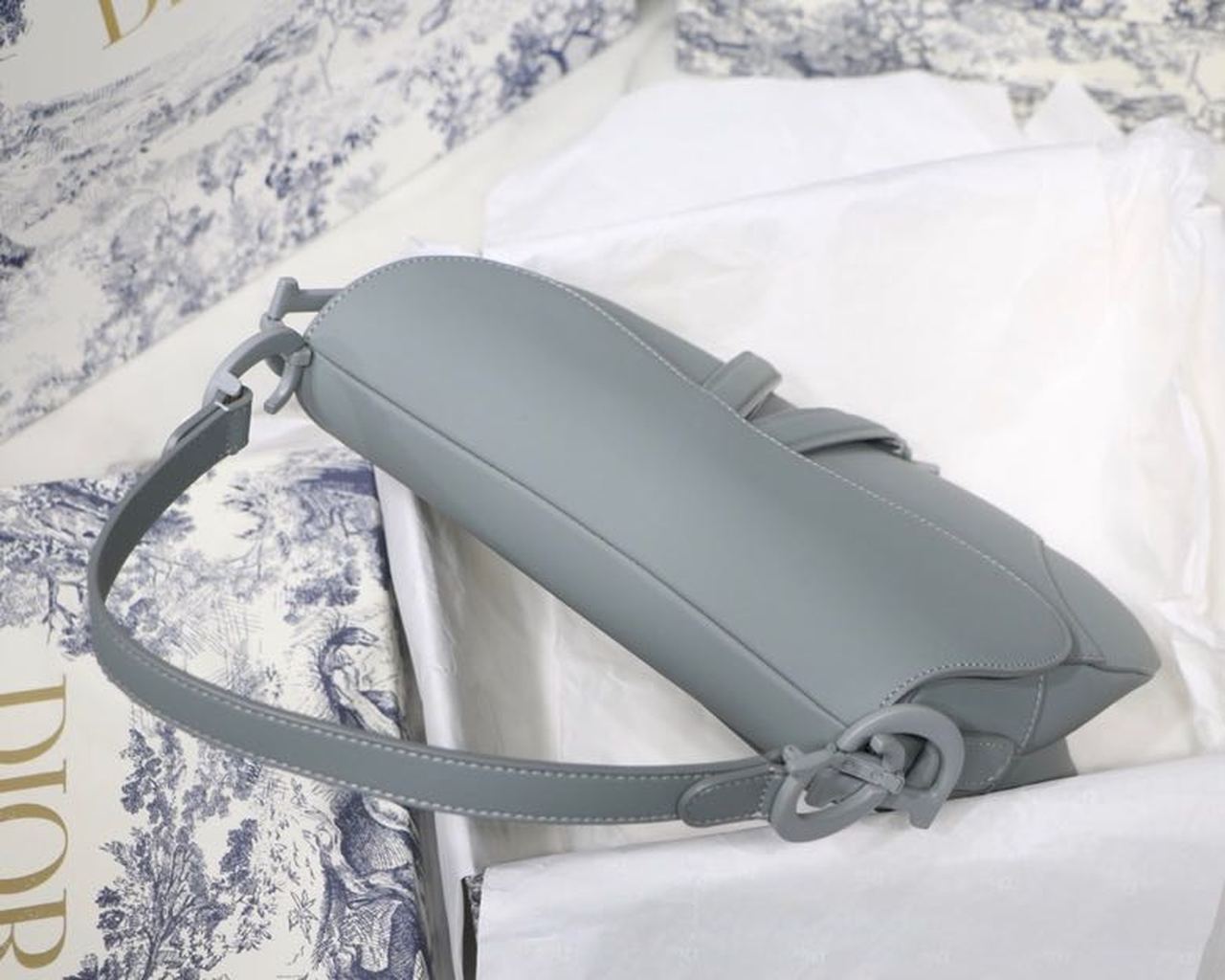 GLAMI Ultramatte Saddle Bag Light Blue Grained Gold Toned Hardware For Women 25cm/10in CD