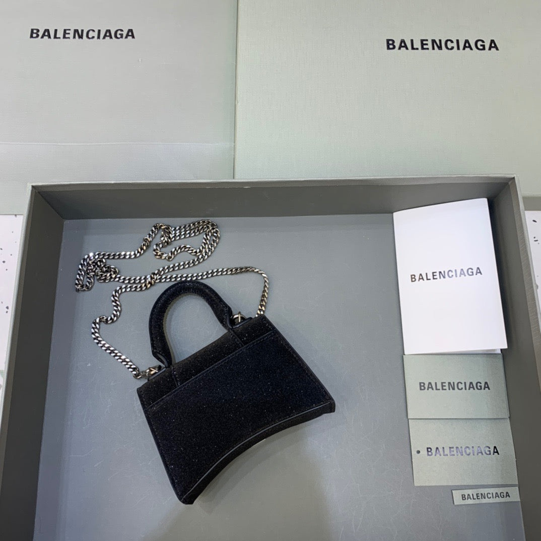 Balen Hourglass Mini Handbag With Chain In Black, For Women, Bags 4.7in/12cm