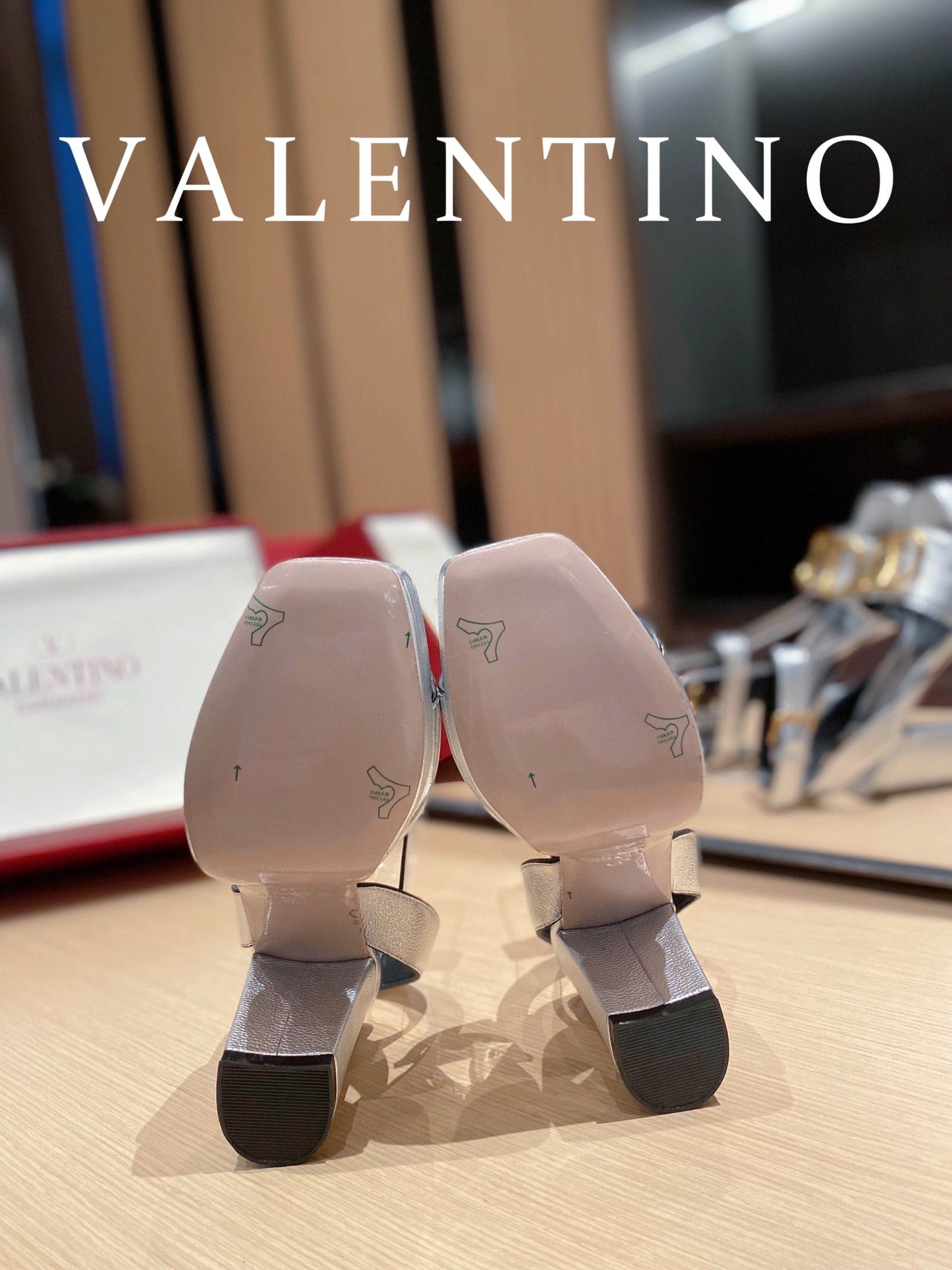 Valentino Garavani Strap Heeled Sandals With V Logo Signature EmbellisGLAMIent Silver For Women