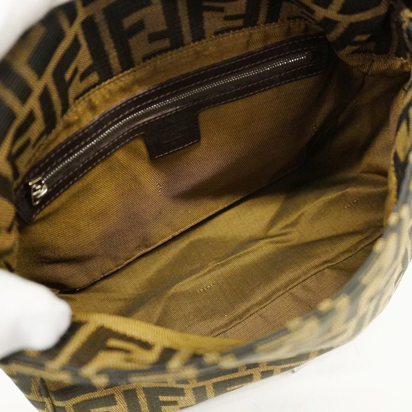 FENDI Zucca Handbag Women's Nylon Canvas Handbag Brown