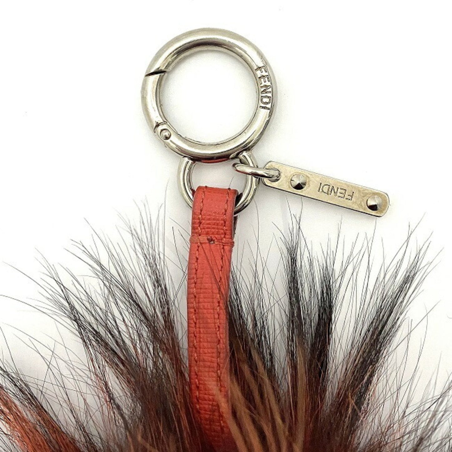 FENDI Keychain Bag Bugs Bordeaux Red Beige Silver Monster 7AR683 Fur Leather Charm Kabuki Accent Impact