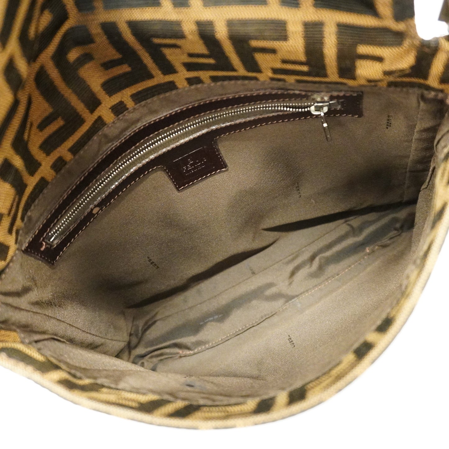 FENDI Zucca Mamma Bucket Women's Nylon Canvas,Leather Handbag Brown