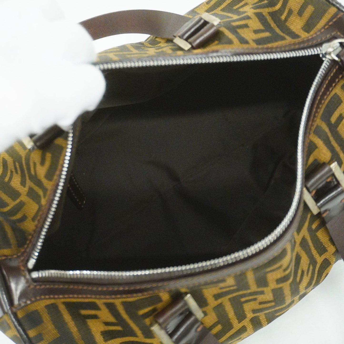 FENDI Zucca Boston Bag Women's Nylon Canvas Black,Brown