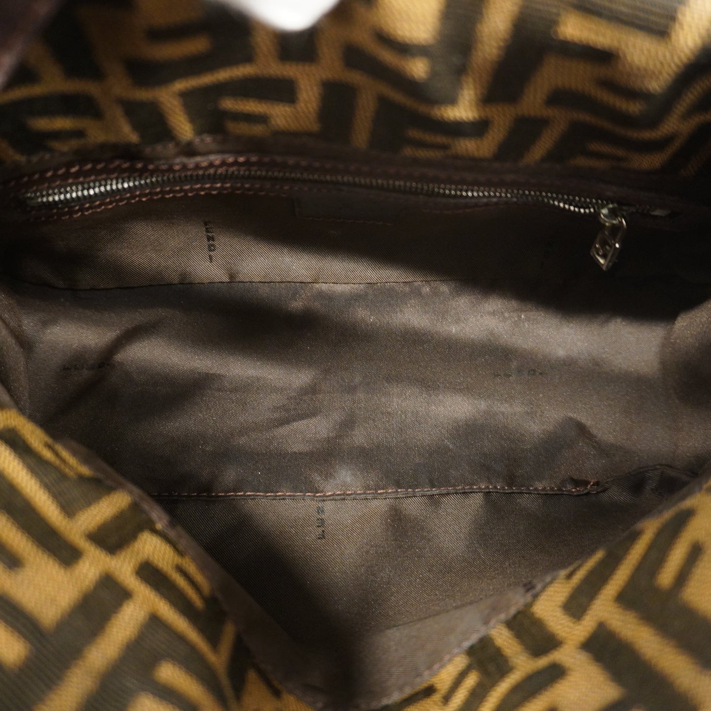 FENDI Zucca Shoulder Bag Women's Nylon Canvas Handbag Brown
