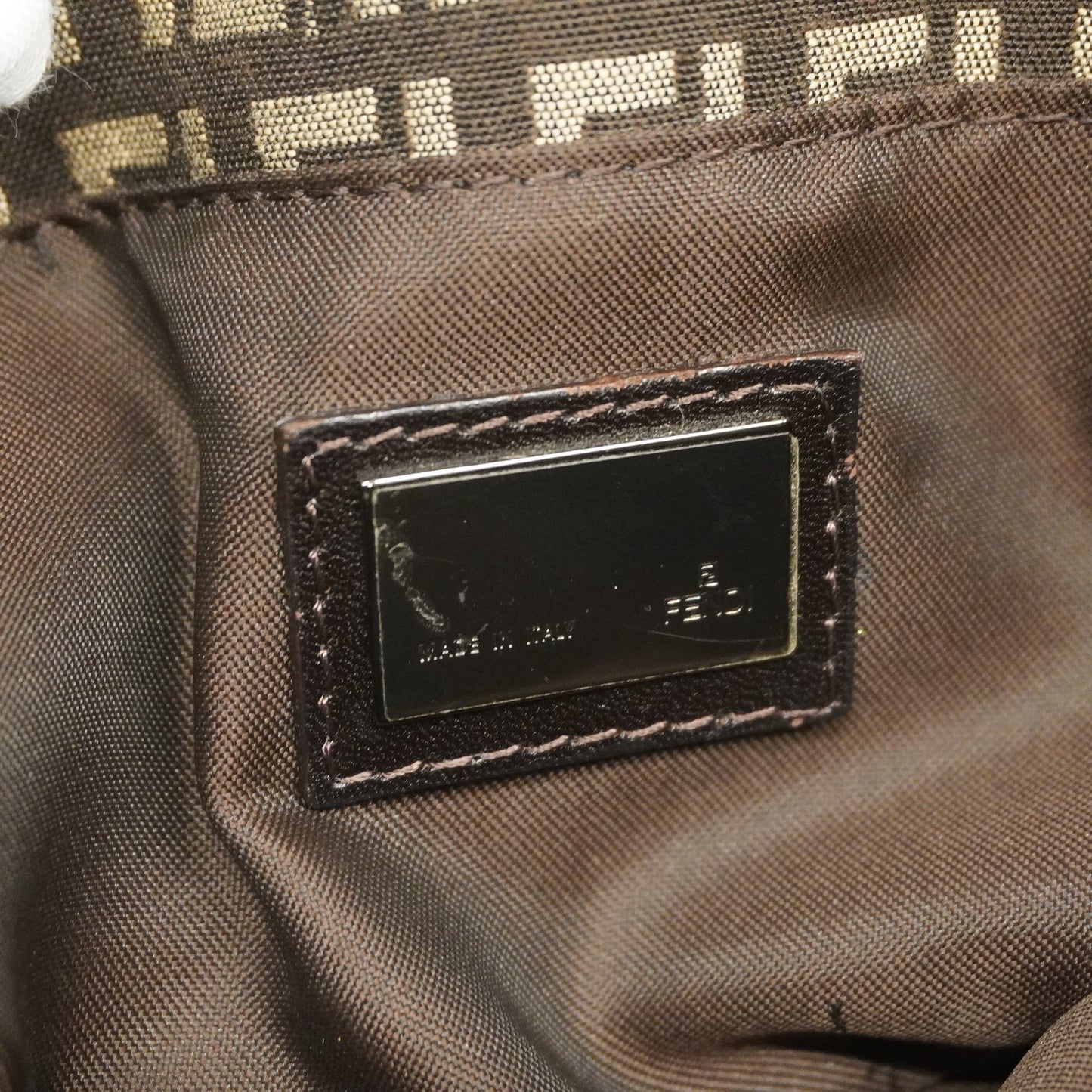 FENDI Zucchino Handbag Women's Nylon Canvas,Leather Brown