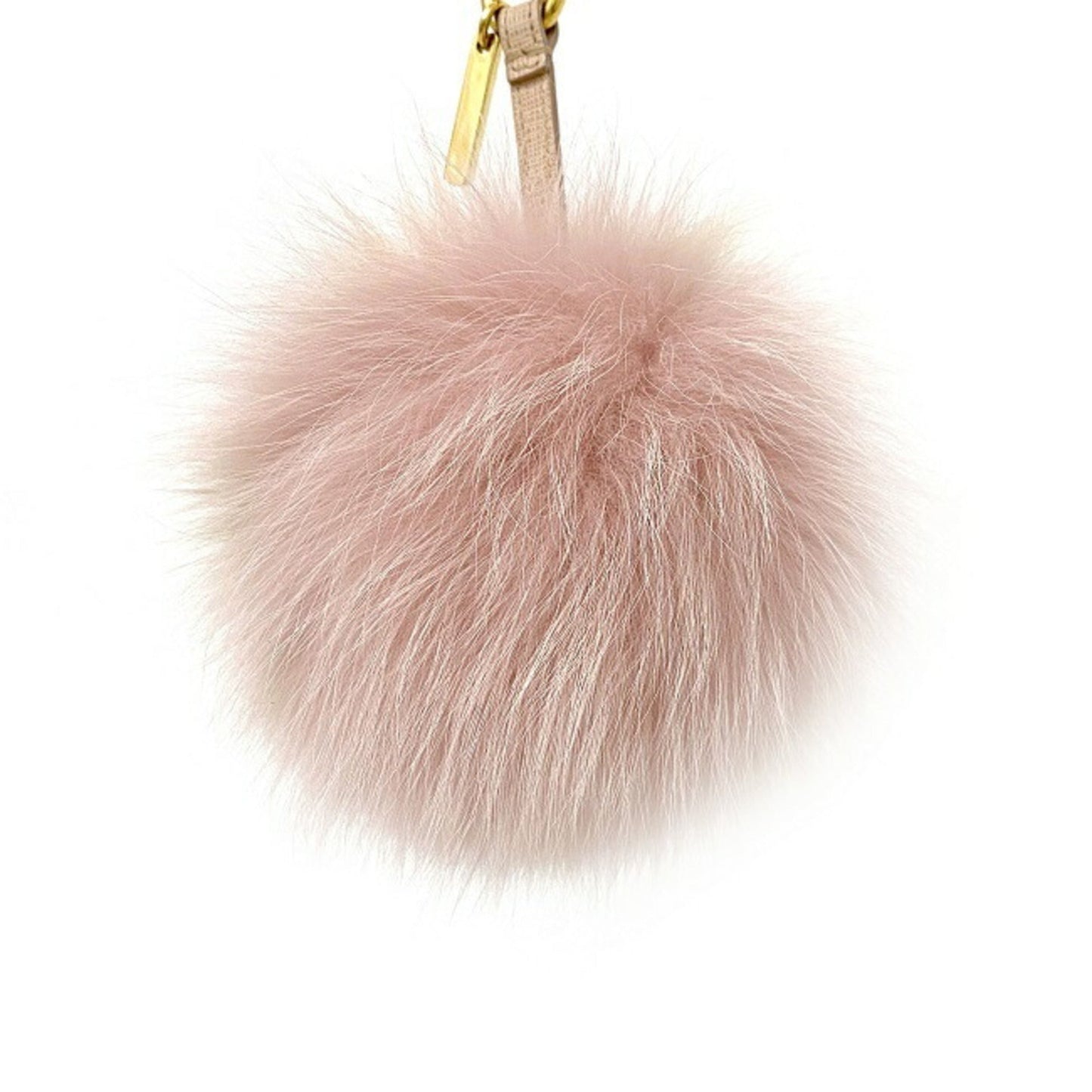 FENDI Charm Pink Beige Gold 7AR259 Fur Bag Round Key Ring Keychain Women's Pompon Leather Strap