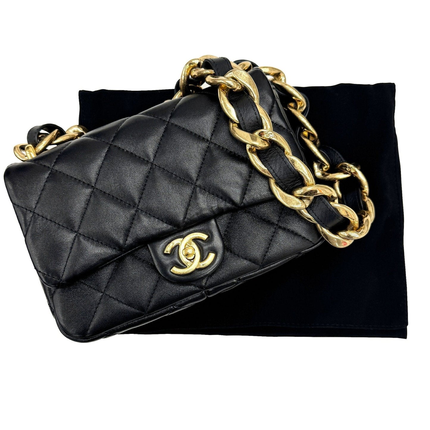 Chanel Leather Single Flap Bag with Dust Bag and Metal Fittings