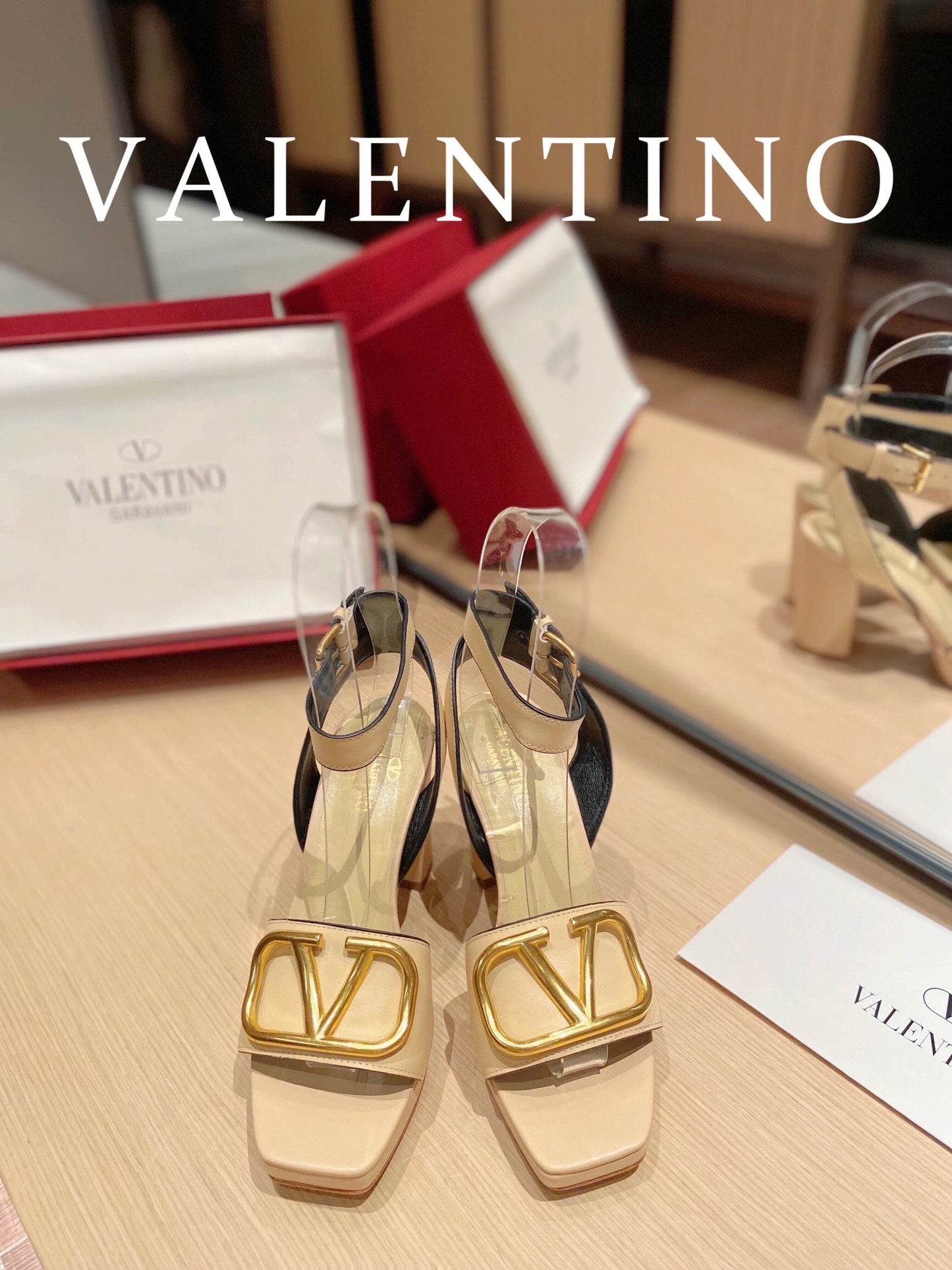Valentino Garavani Strap Heeled Sandals With V Logo Signature EmbellisGLAMIent Light Yellow For Women