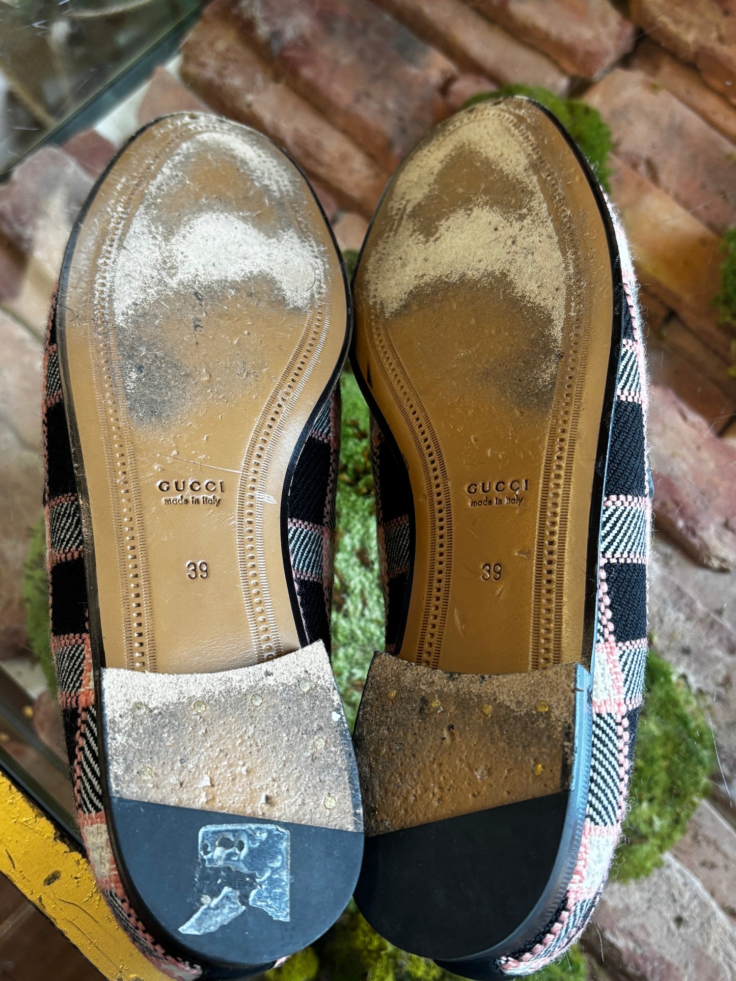 GUCCI Tweed Check Horsebit Jordaan Loafers