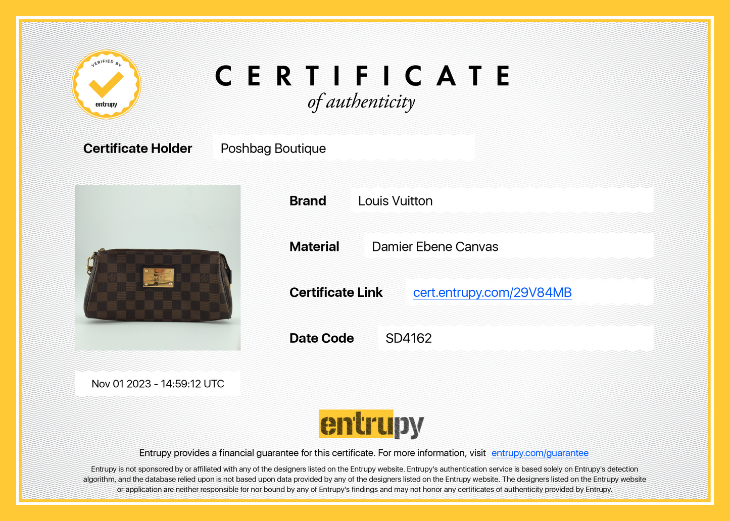 Louis Vuitto Eva Damier Ebene Canvas Crossbody Bag