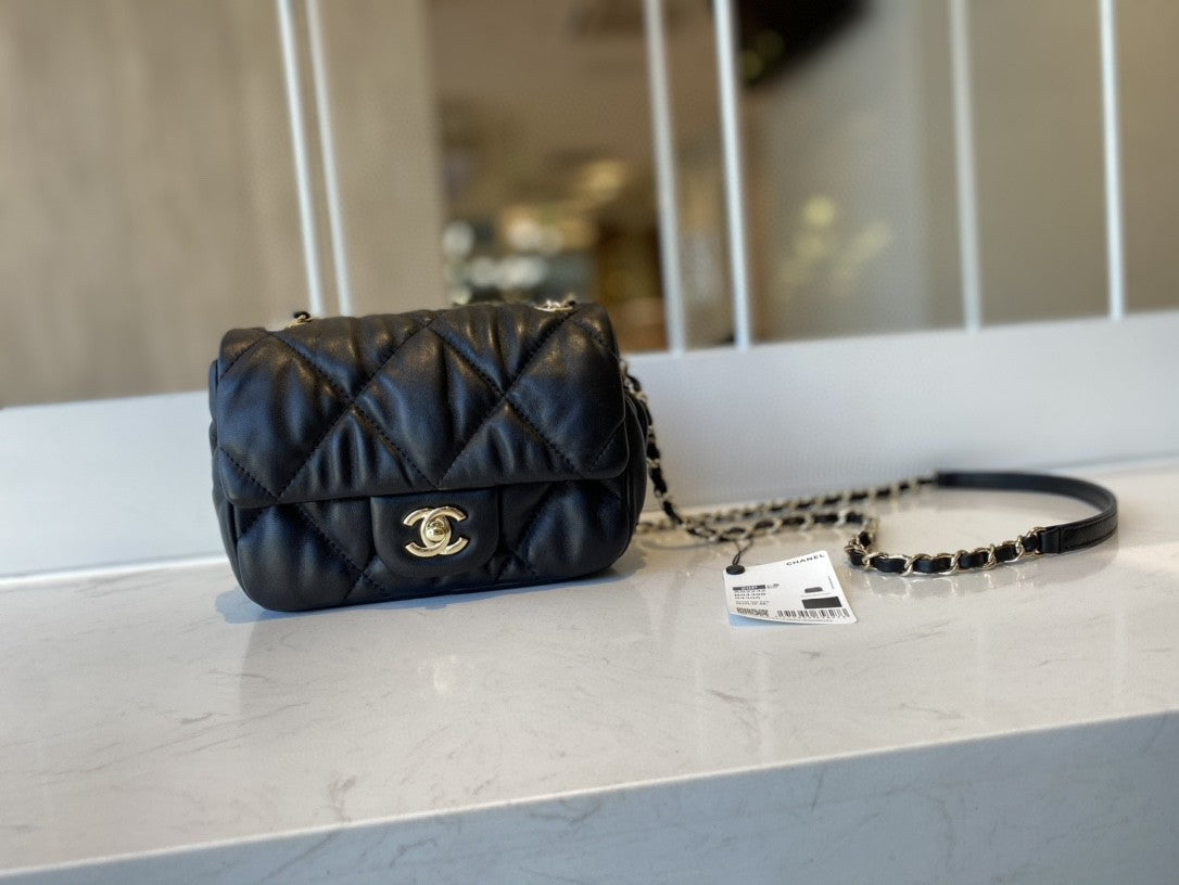 CHLSmall Flap Bag Gold Hardware Black For Women, Women’s Handbags, Shoulder Bags 7.5in/19cm AS2232