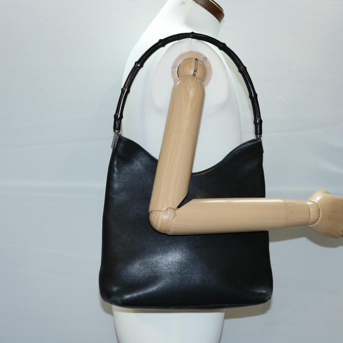 GUCCI Bamboo Shoulder Bag Leather Black 30395