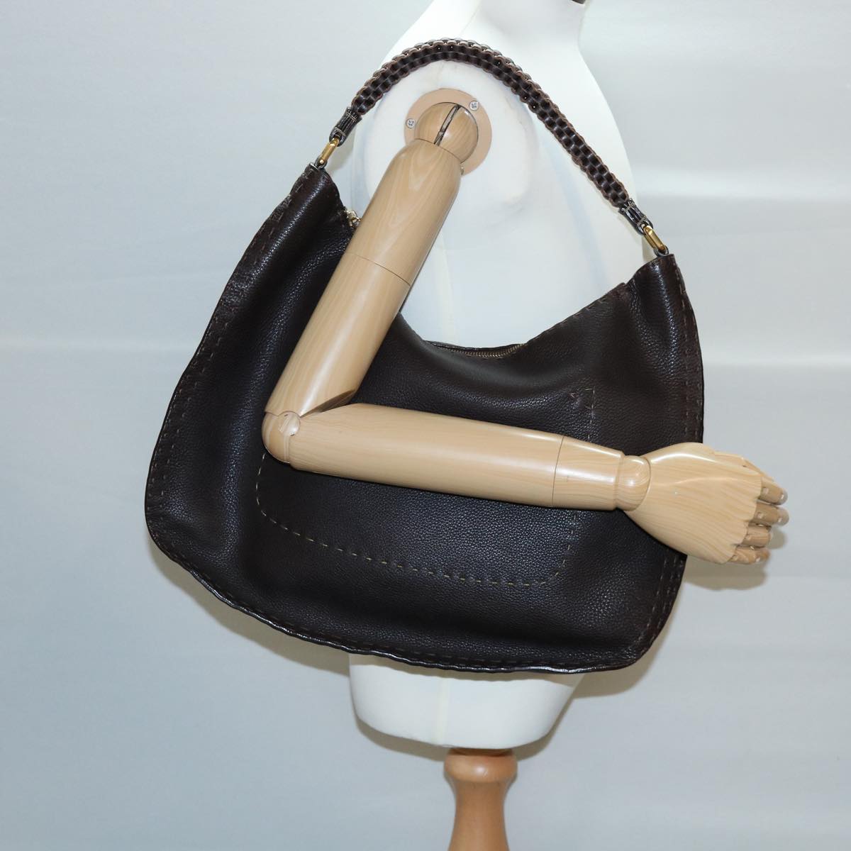 FENDI Shoulder Bag Leather Brown 30988