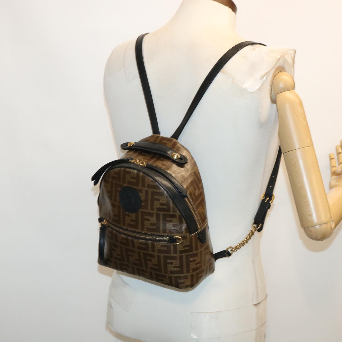 FENDI Zucca Canvas Backpack Coated Canvas Brown Black 8BZ038 32630A
