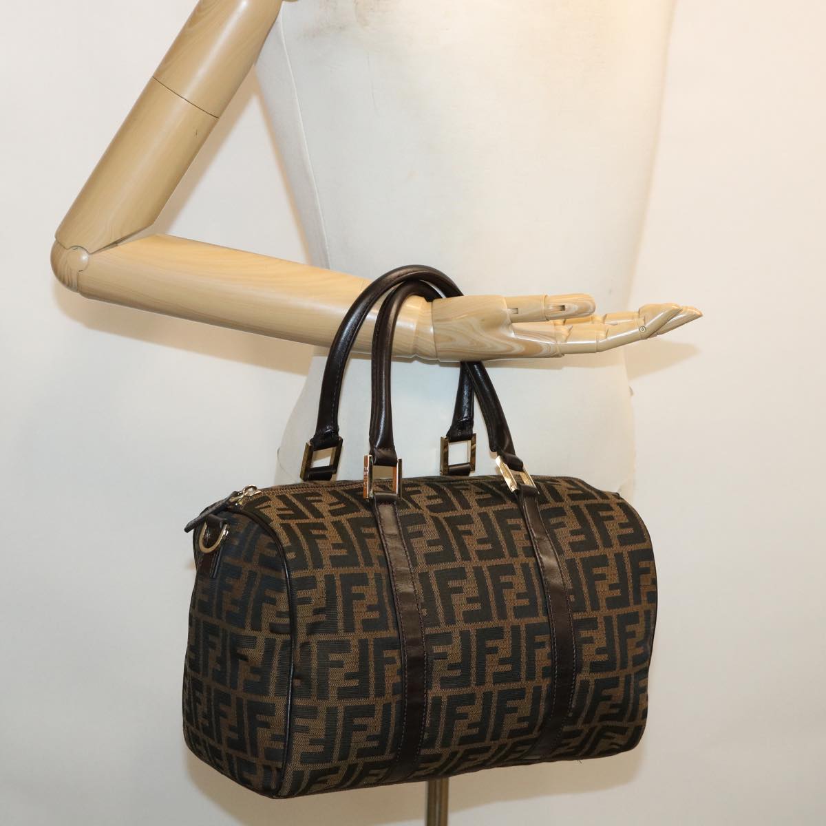 FENDI Zucca Canvas Hand Bag 2way Brown Black 33206