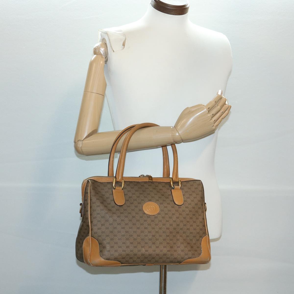 GUCCI Micro GG Canvas Hand Bag PVC Leather Beige 33212