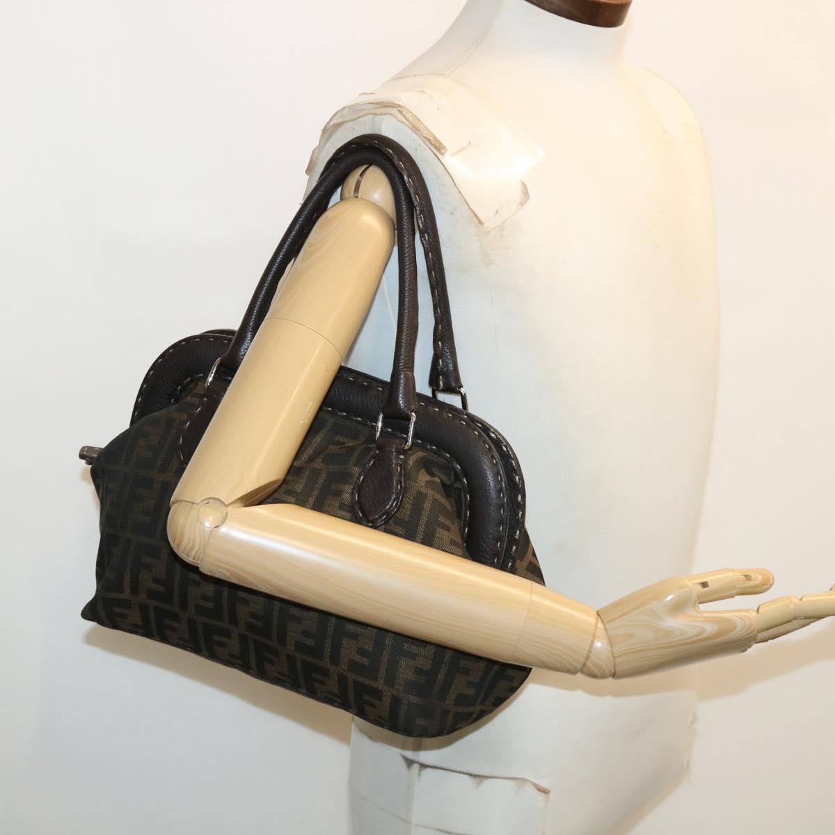 FENDI Zucca Canvas Hand Bag Brown Black 34311