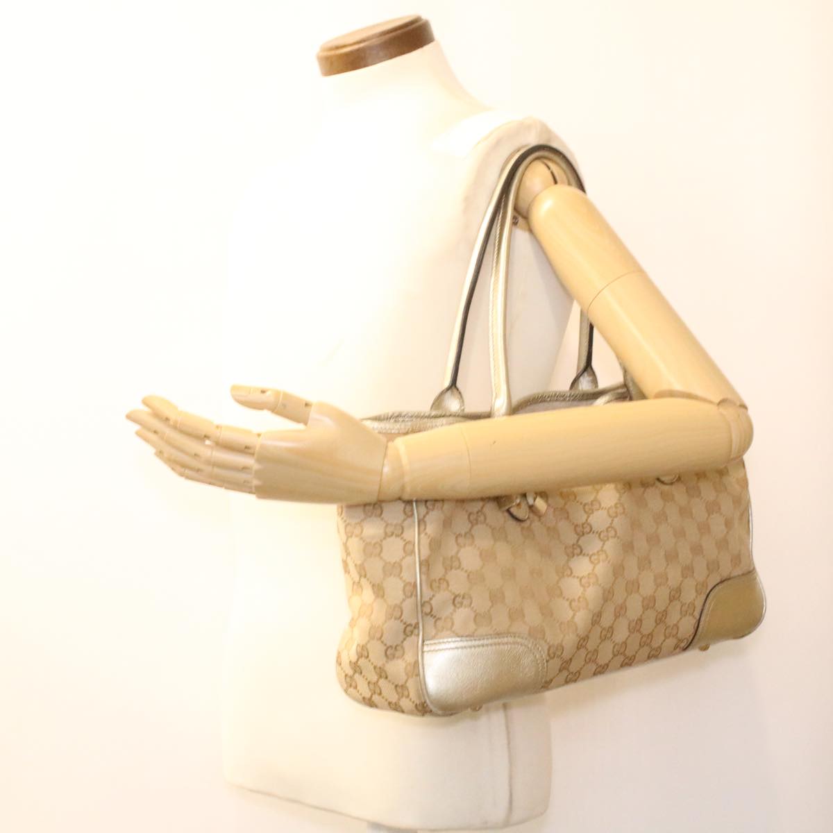 GUCCI GG Canvas Tote Bag Beige Champagne Gold 34597