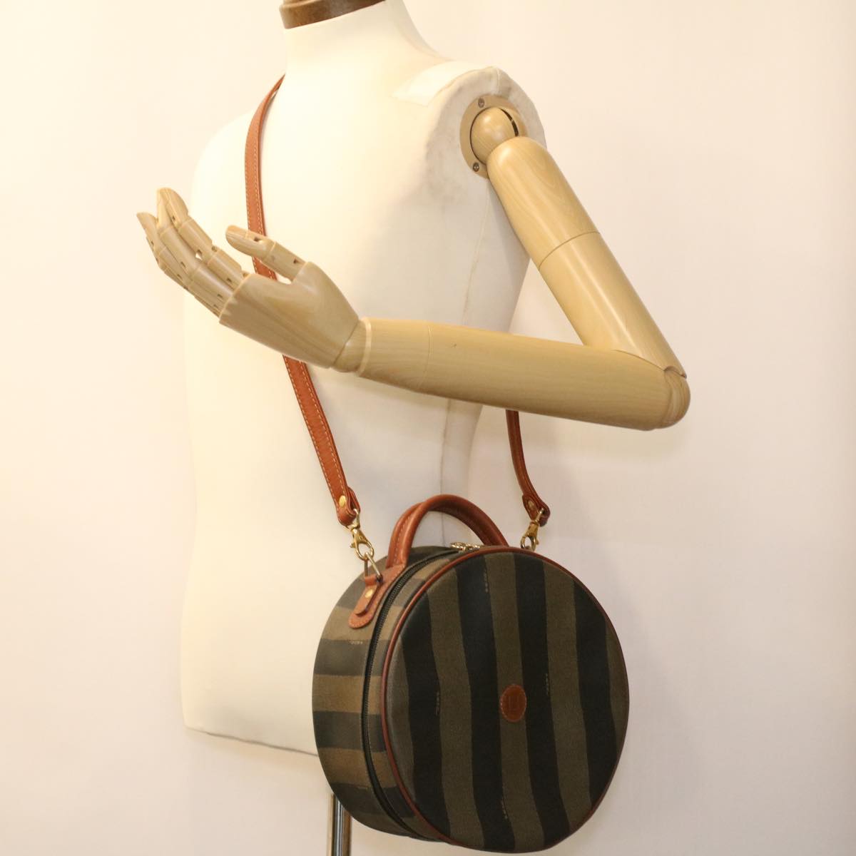FENDI Pecan Canvas Hand Bag 2way Brown Khaki 36762
