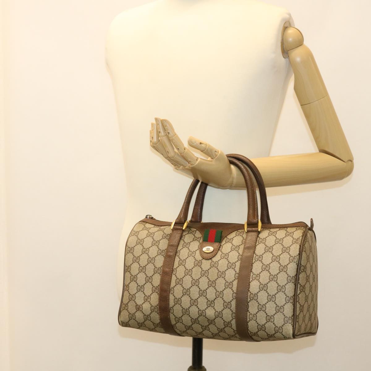 GUCCI GG Canvas Web Sherry Line Boston Bag Beige Red Green 69.02.007 37707