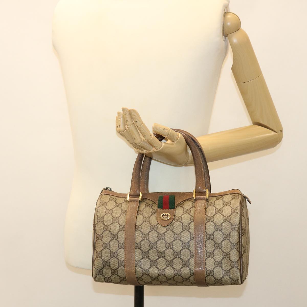 GUCCI GG Canvas Web Sherry Line Boston Bag Beige Red Green 40.02.006 37712