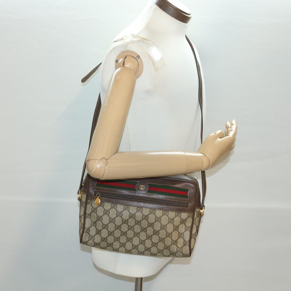 GUCCI GG Canvas Web Sherry Line Shoulder Bag Beige Red Green 001.113 37792