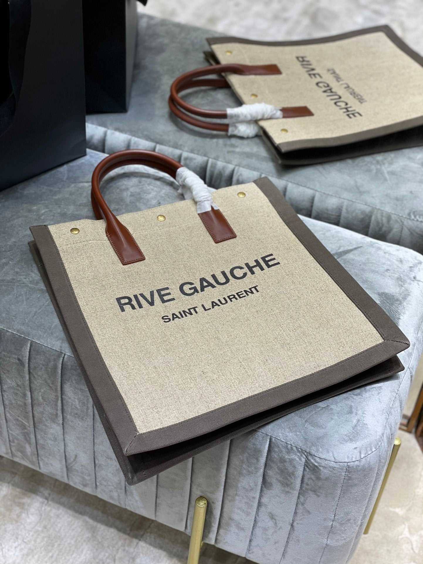 GLAMI Rive Gauche North/South Tote Bag In Printed Linen For Women 15.3in/39cm YSL 632539FAABR9083