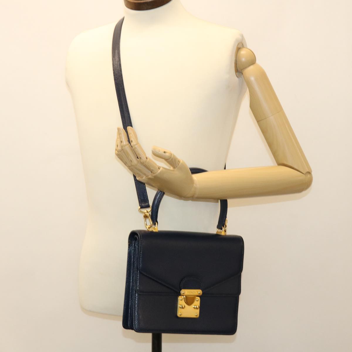 FENDI Hand Bag Leather 2way Navy 38043