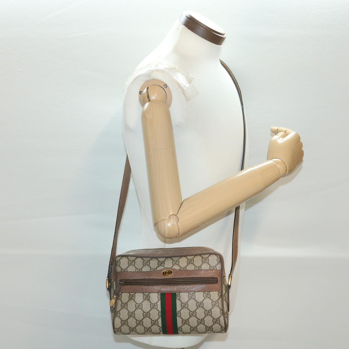 GUCCI GG Canvas Web Sherry Line Shoulder Bag Beige Red 98 02 004 38305