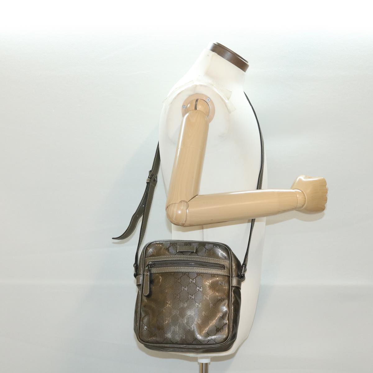 GUCCI GG implementation Shoulder Bag PVC Leather Khaki 233268 38378