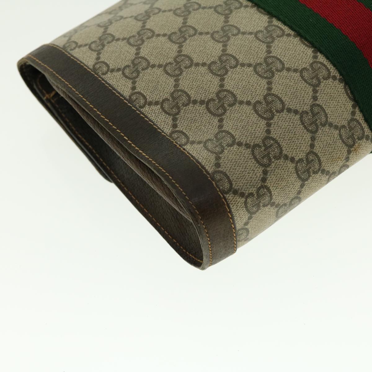 GUCCI Web Sherry Line GG Canvas Clutch Bag PVC Leather Beige Green 39958