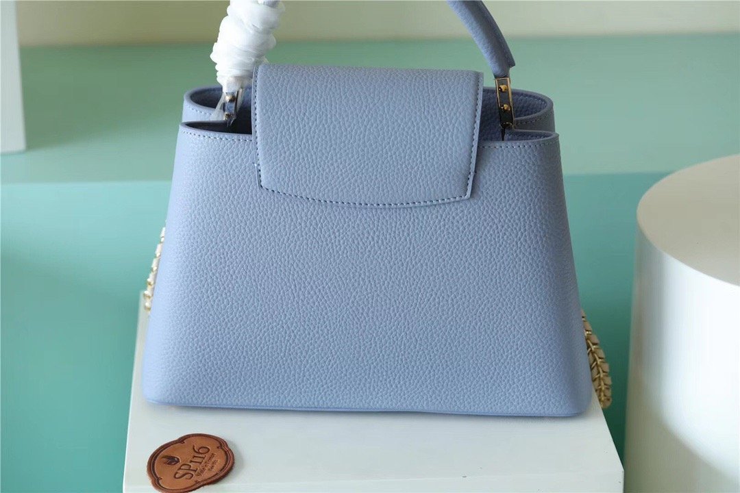 LV Capucines MM Taurillon Light Blue/ Beige For Women, Women’s Bags, Shoulder And Crossbody Bags 12.4in/31.5cm LVÂÂ