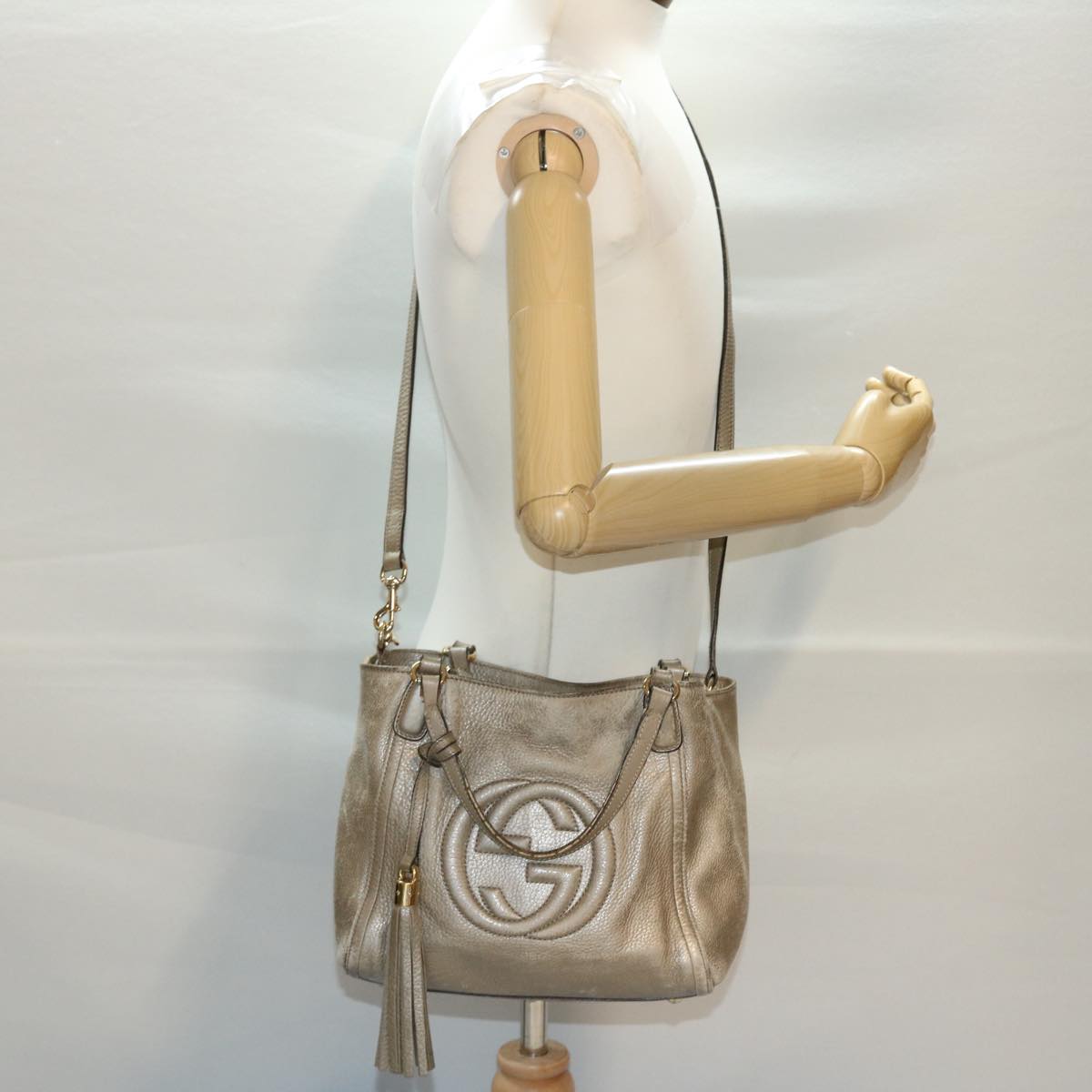 GUCCI Soho Shoulder Bag Leather 2way Silver 336751 41022