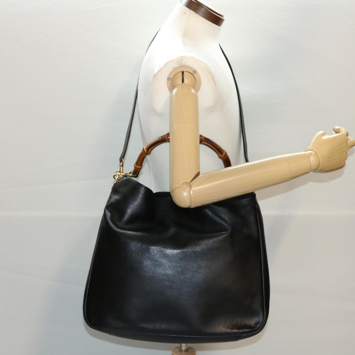 GUCCI Bamboo Hand Bag Leather 2way Black 1998 41333