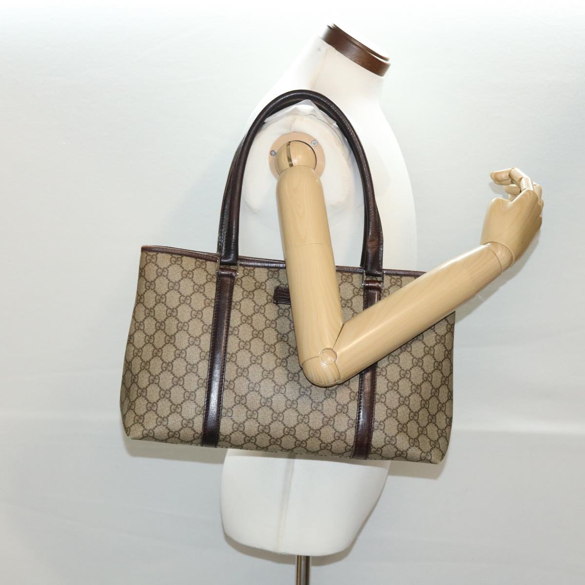 GUCCI GG Canvas Tote Bag PVC Leather Beige 114595 41370