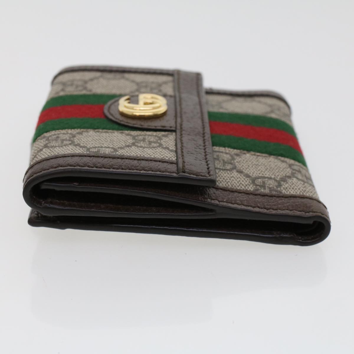 GUCCI GG Canvas Web Sherry Line Trifold Wallet PVC Leather Beige Red 42974