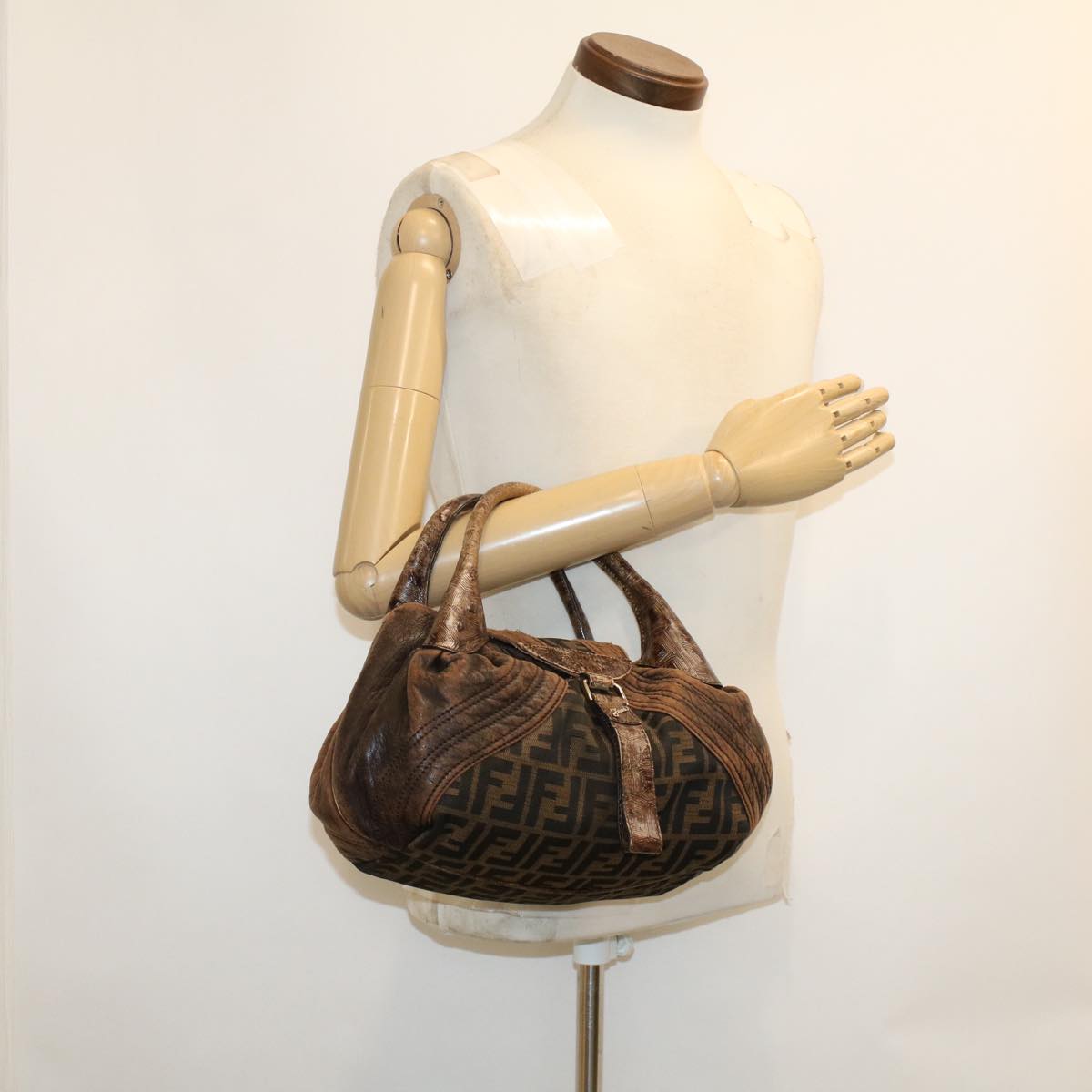 FENDI Zucca Canvas Spy Bag Hand Bag Black Brown 43263